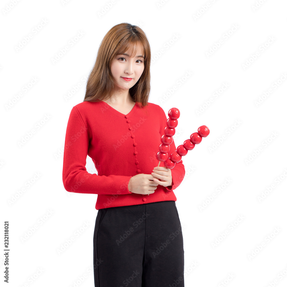 young woman with red umbrella