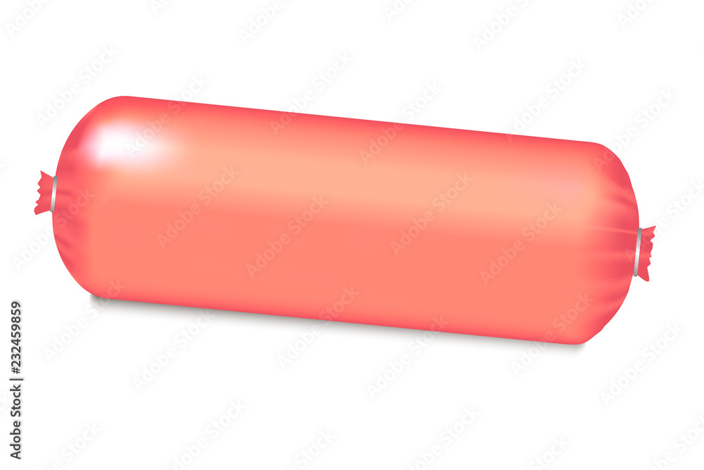 Mockup of the loaf of delicious sausage with a plastic shell with the possibility of placing inscrip