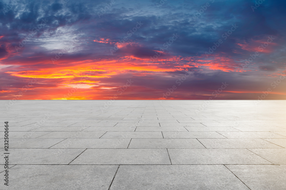 Empty square tiles and beautiful sky scenery