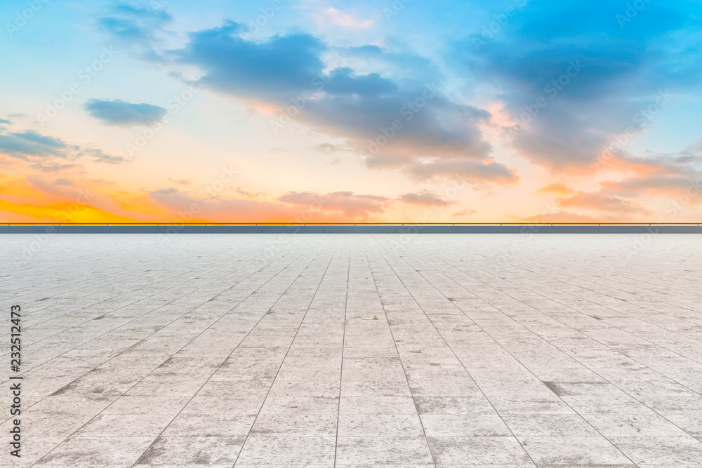 Empty square tiles and beautiful sky scenery