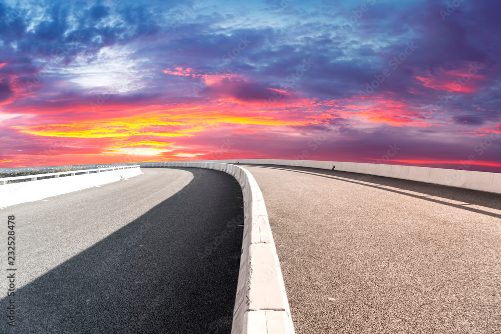 Sky Highway Asphalt Road and beautiful sky sunset scenery