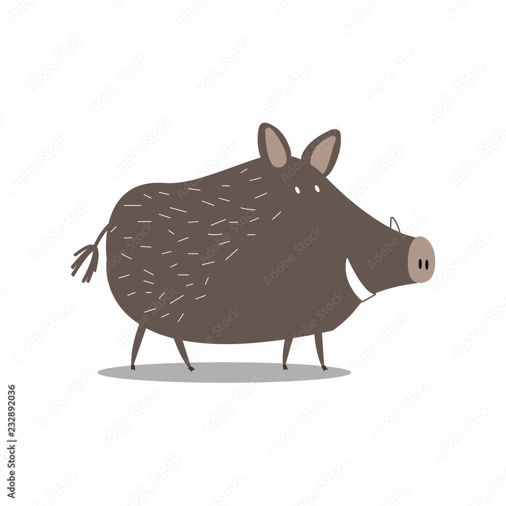 Cute wild boar cartoon illustration