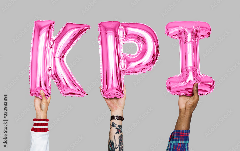 Hands holding KPI word in balloon letters