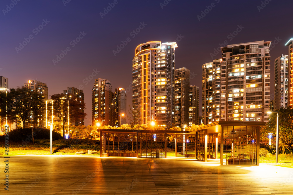 Night view of leisure Square in urban residential area