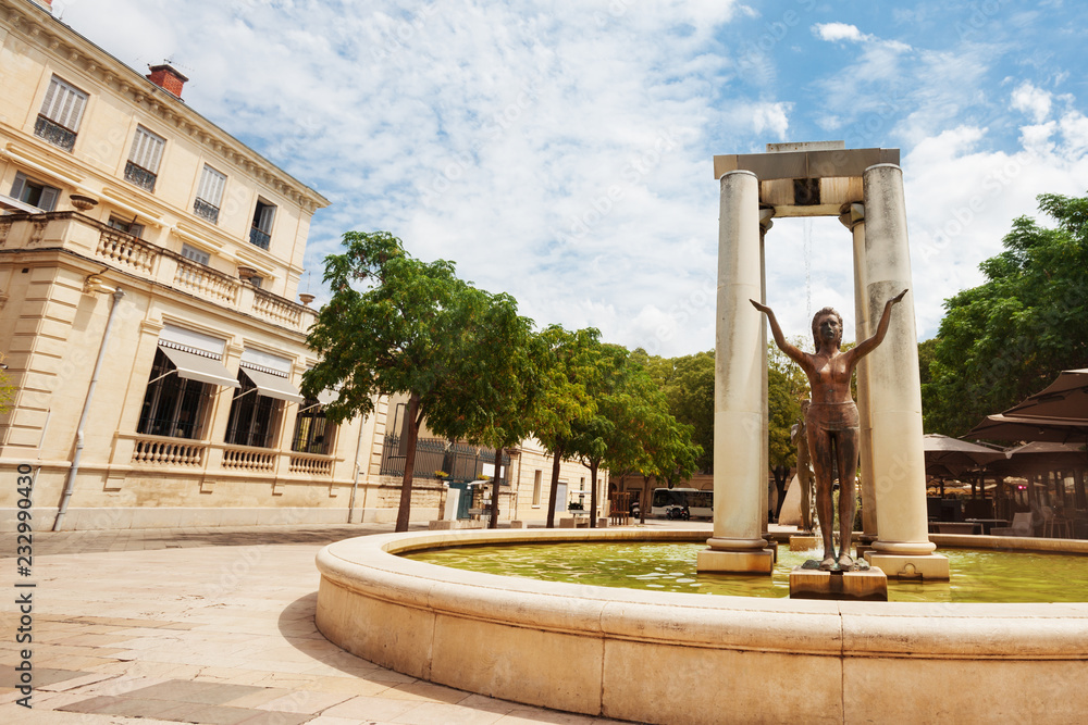 Statue fountain Martial Raysse Nimes place dAssas