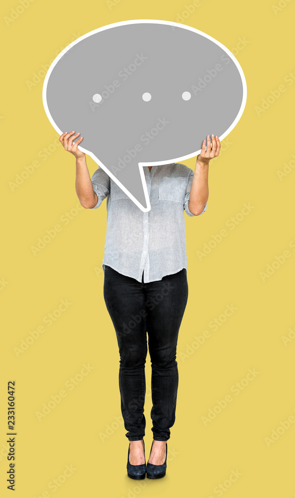 Woman holding a speech bubble