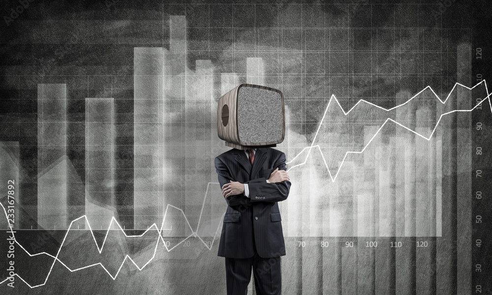 Businessman with old TV instead of head.