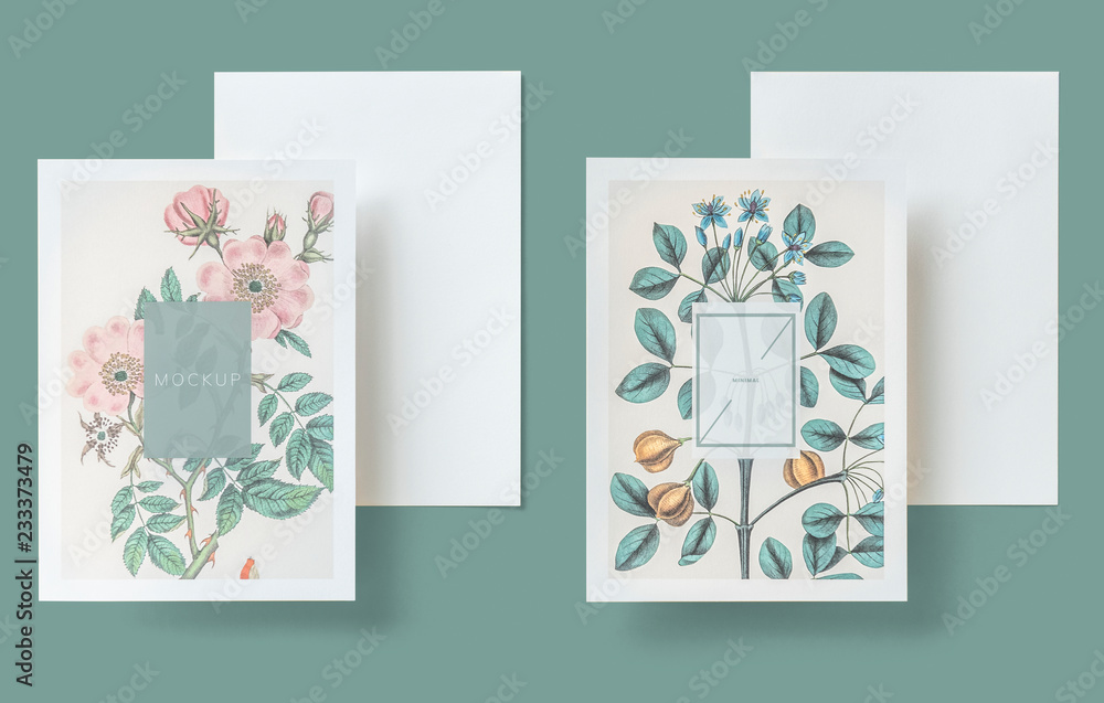 Floral wedding invitation card mockup