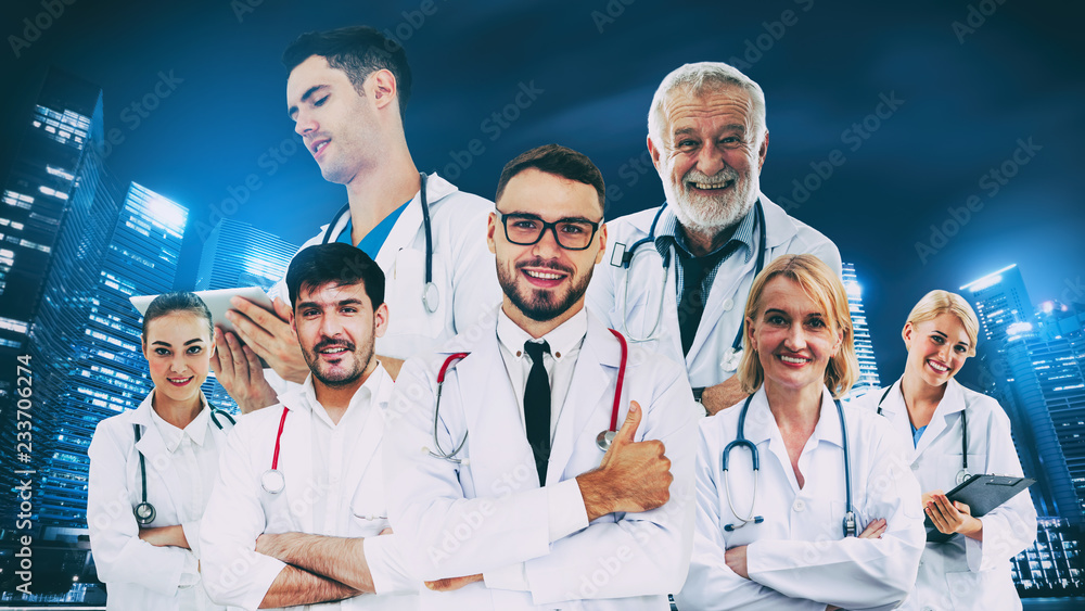 Healthcare people group portrait in creative layout. Professional medical staff, doctors, nurse and 