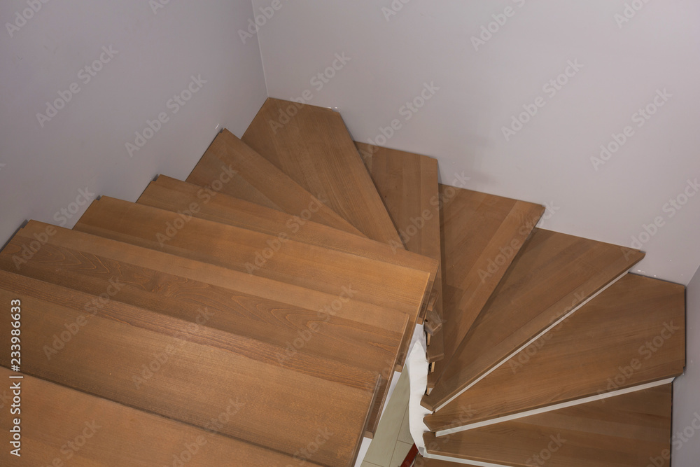 Staircase interior with new wooden steps