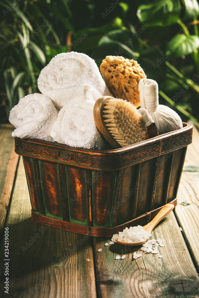 Tropical Spa setting - against rustic tropical background