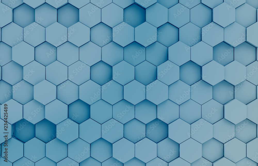 Blue hexagons background pattern 3D rendering