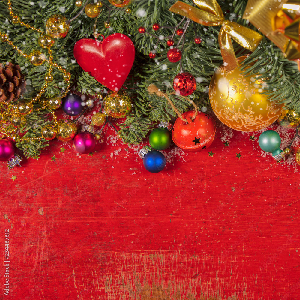 Christmas decorations background - top view, flat lay