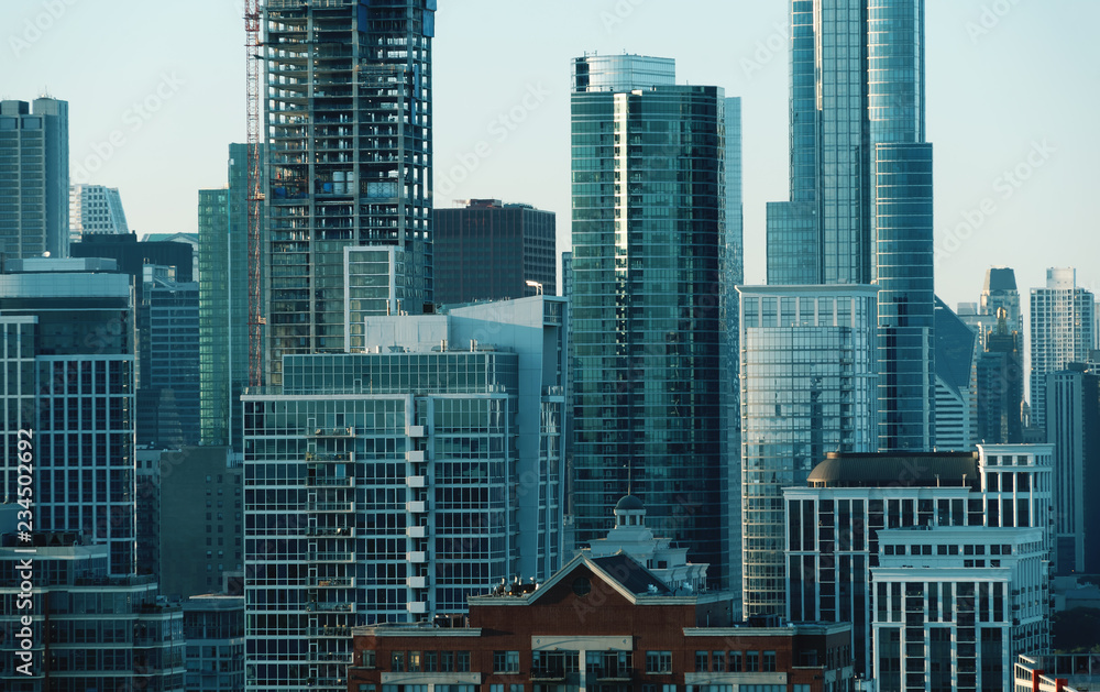 Chicago skyline skyscrapers and cityscape during late afternoon