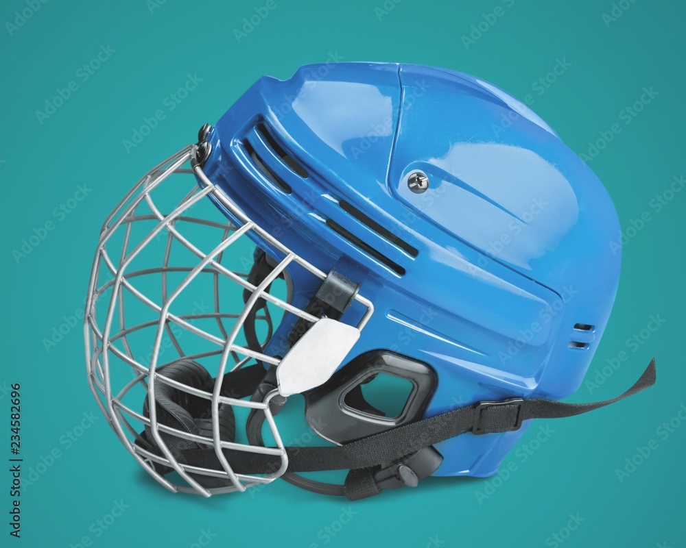 Blue Ice Hockey Helmet with Cage, Isolated on White Background