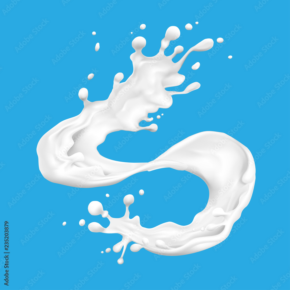 Milk splashes isolated on blue background. vector illustration