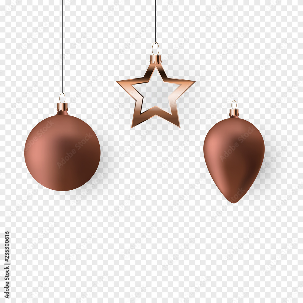 3d Christmas balls for holiday new year design on transparent background. Vector illustration