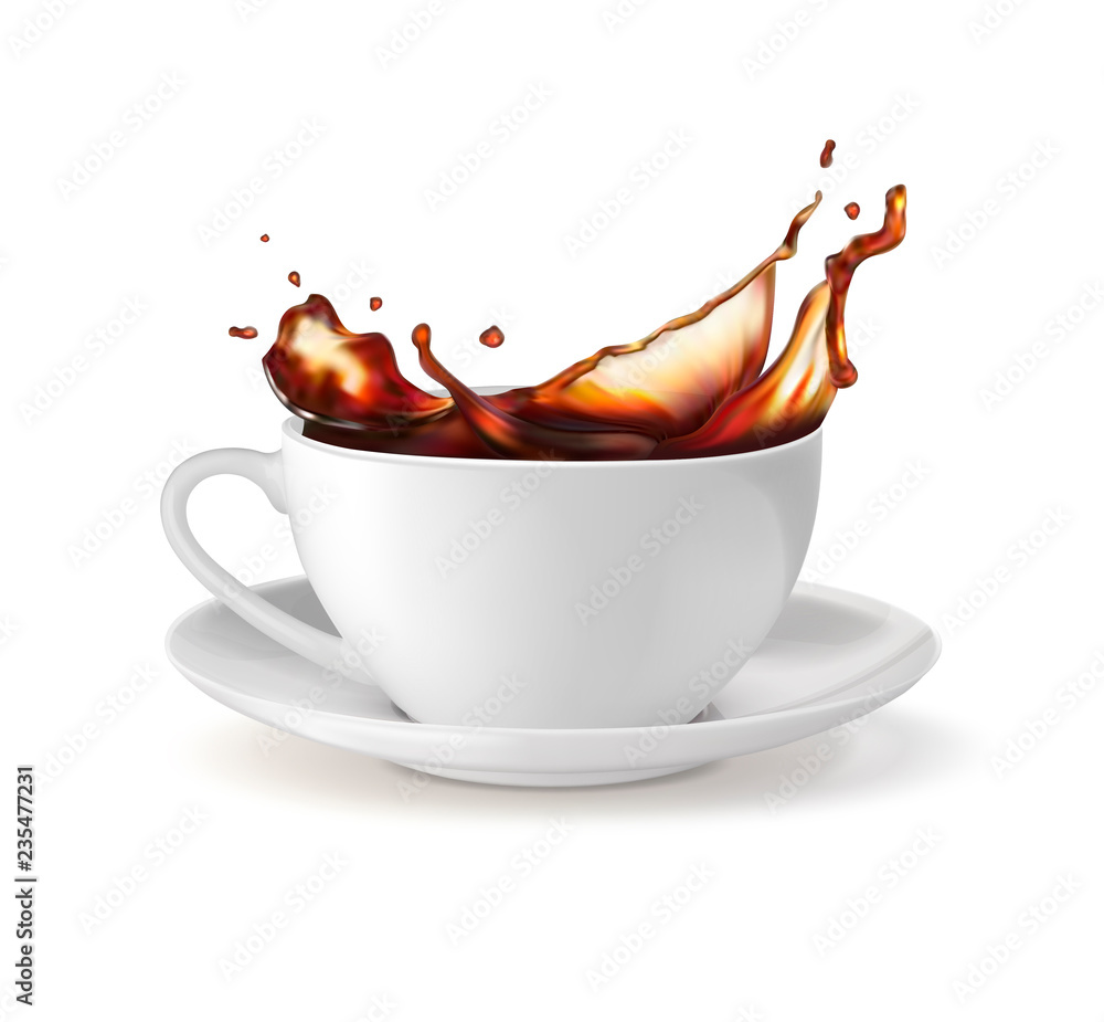 A cup with a splash of tea. Vector illustration on white background.