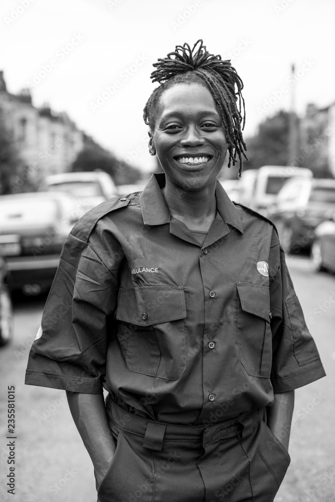 Portrait of female paramedic in uniform