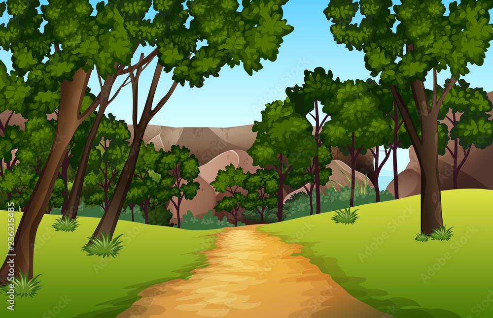 Forest pathway landscape scene