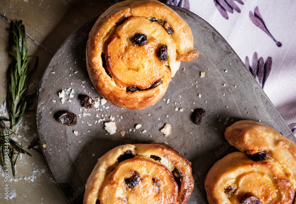 Homemade Danish pastry raisin buns food photography recipe