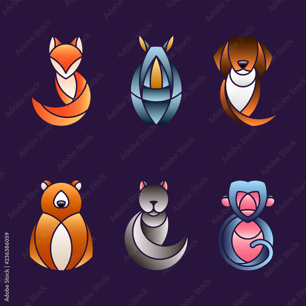 Set of cute animal design vectors