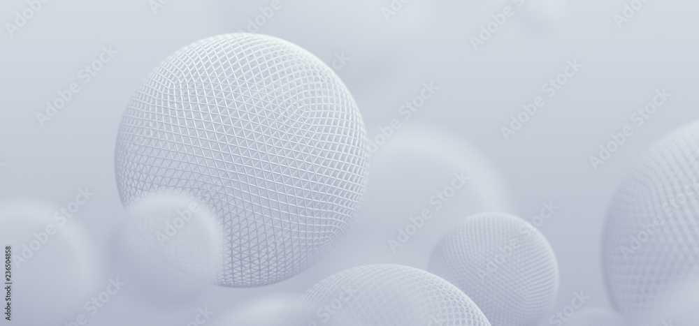 Abstract 3d rendering of geometric shapes. Modern background design with spheres