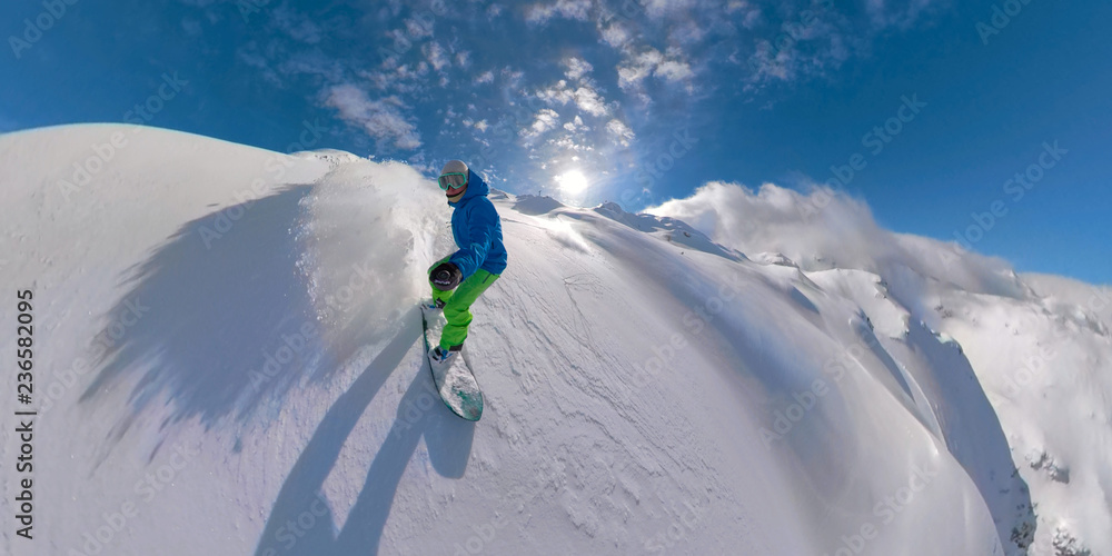 VR360：在斯洛文尼亚滑雪道上滑雪的运动员，享受有趣的寒假。