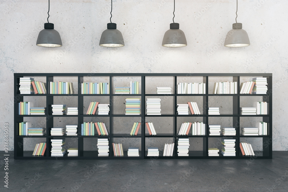 Modern interior with bookshelf