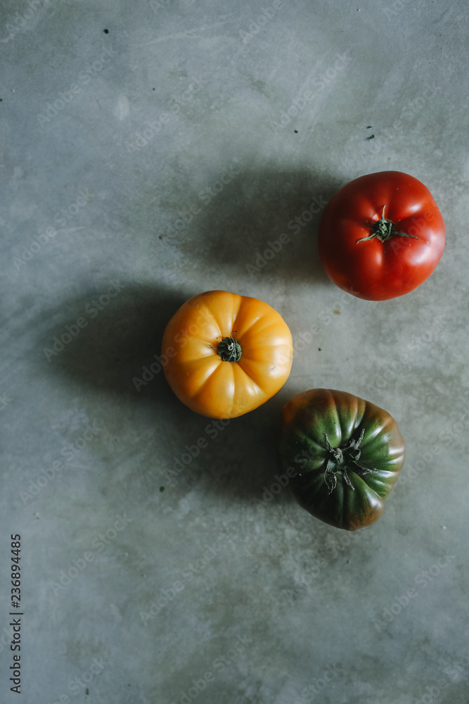 Colorful, fresh and organic heirloom tomatoes