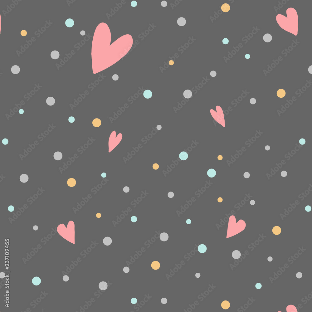 Colorful polka dots with hearts vector