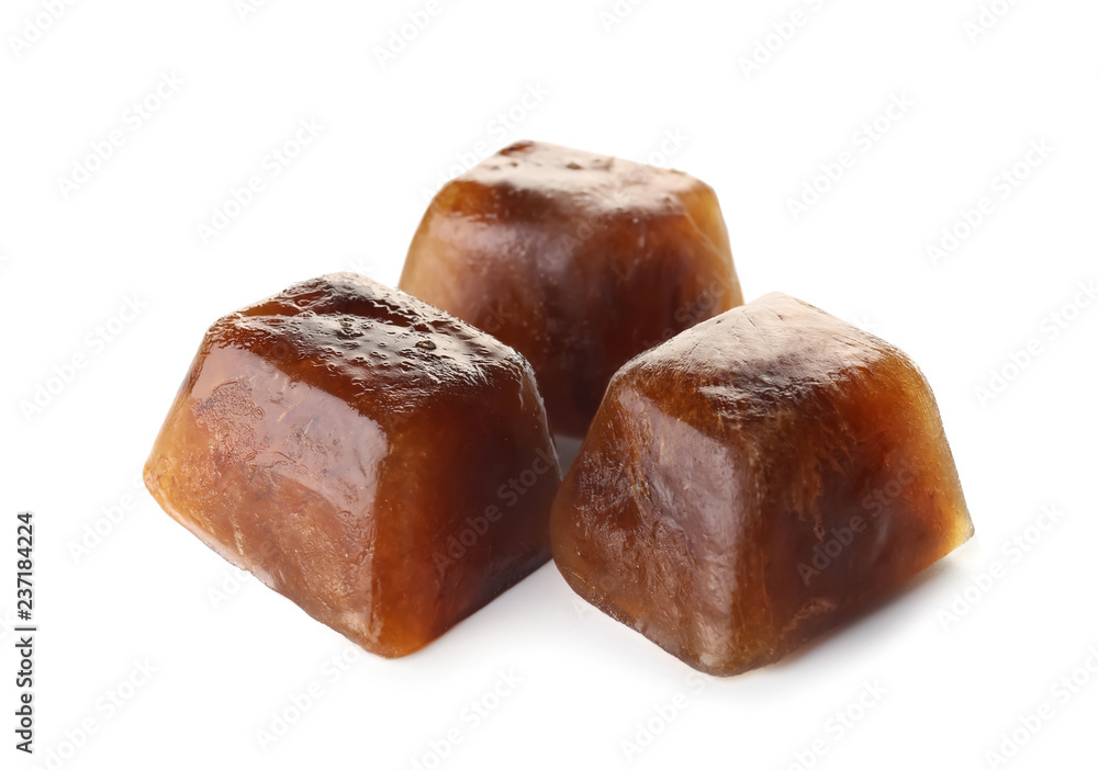 Coffee ice cubes on white background