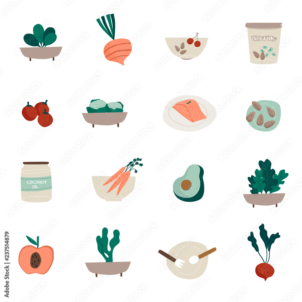 Set of organic food icon vectors