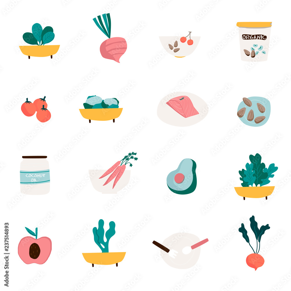 Set of organic food icon vectors