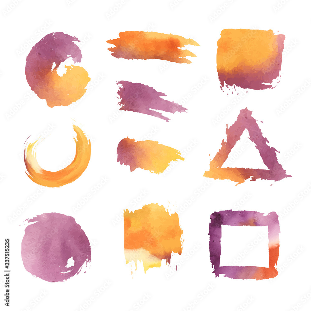 Watercolor geometric shapes vector set