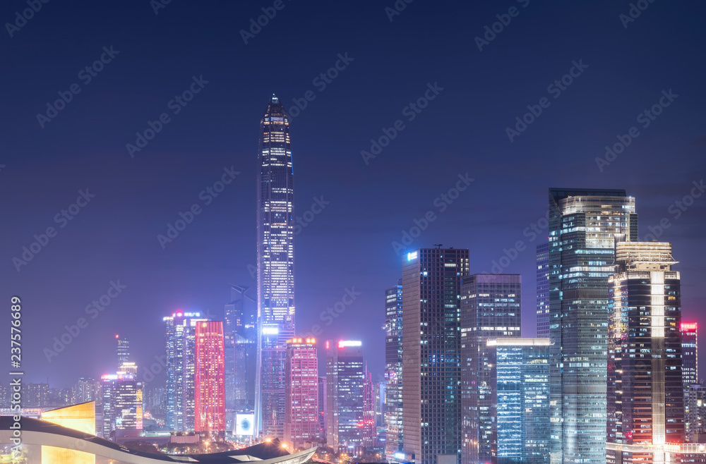 深圳城市天际线与建筑景观夜景……