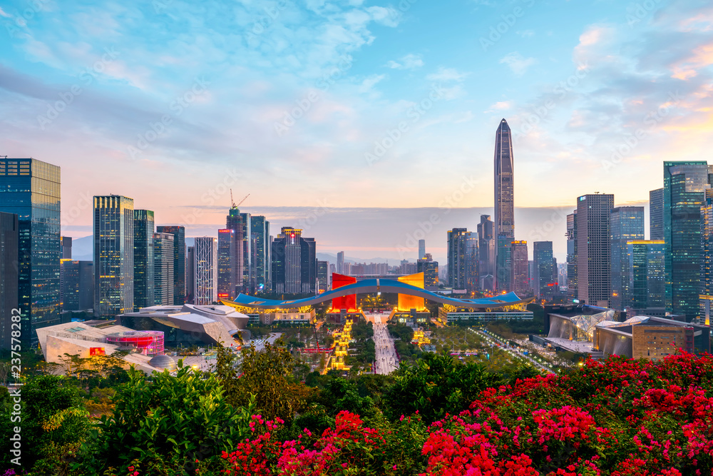 深圳城市天际线与建筑景观夜景……