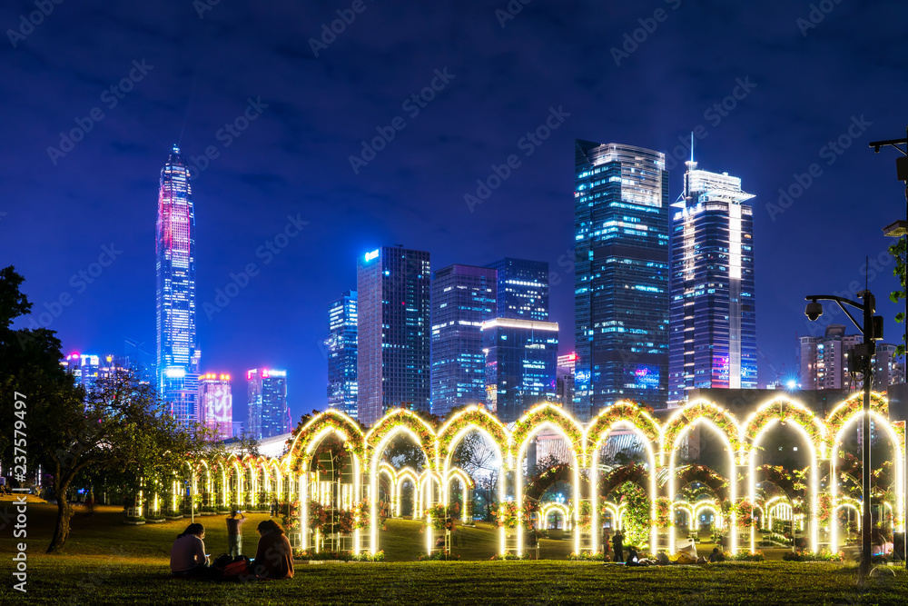 深圳城市天际线与建筑景观夜景……