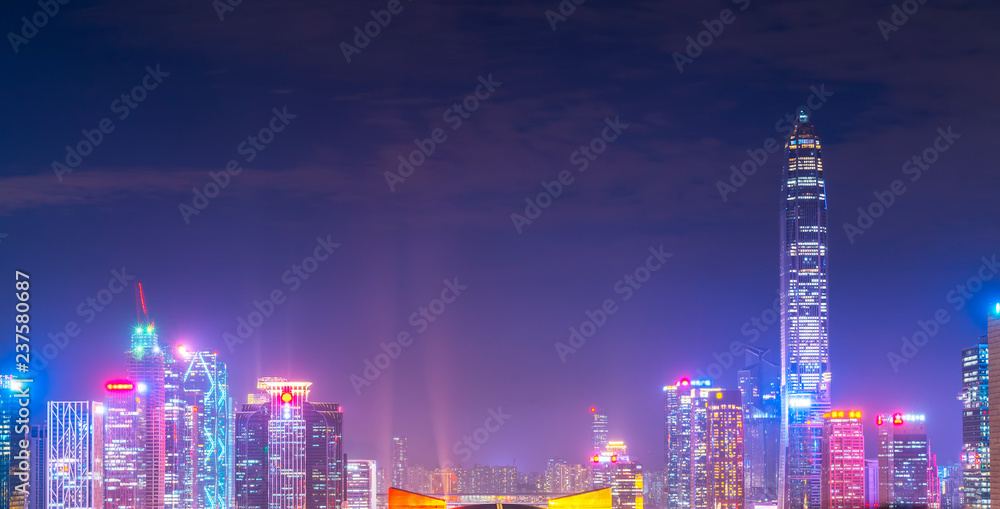 深圳城市天际线与建筑景观夜景……