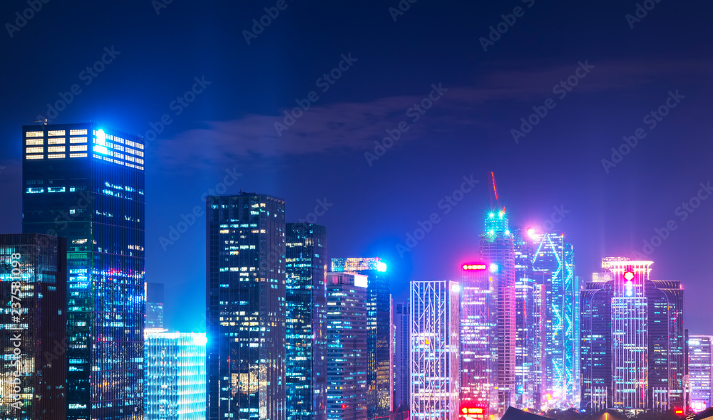 深圳城市天际线与建筑景观夜景……