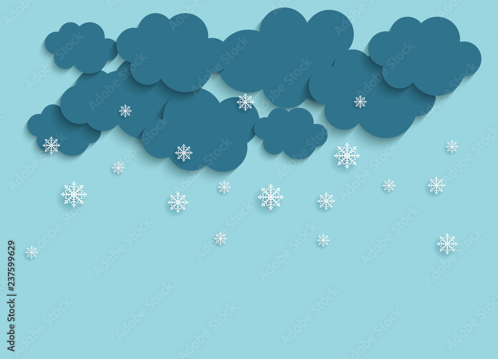 Abstract Paper Clouds with Snowflakes Vector Illustration