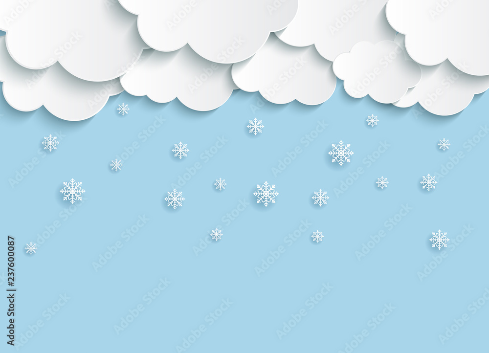 Abstract Paper Clouds with Snowflakes Vector Illustration