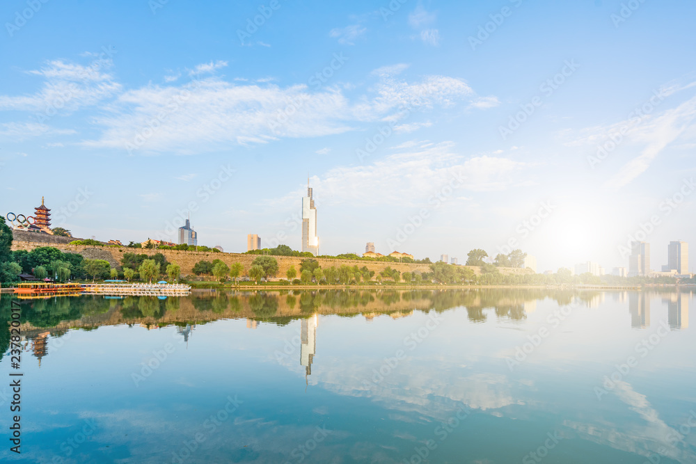 Morning Scenery of Ming City Wall of Xuanwu Lake in Nanjing, Jiangsu Province, China