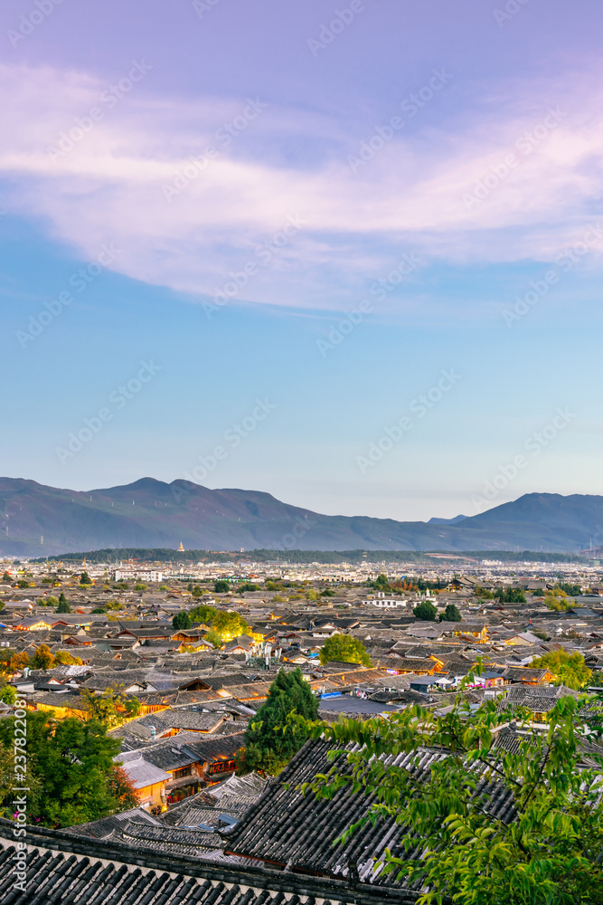 Sunset Panorama of Dayan Ancient City, Lijiang, Yunnan, China	