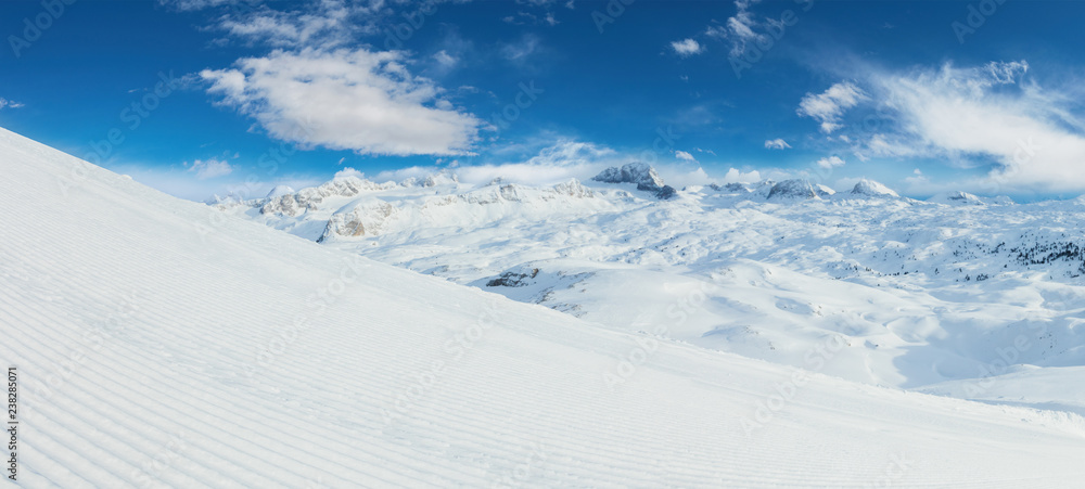 Beautiful panoramic winter landscape with piste