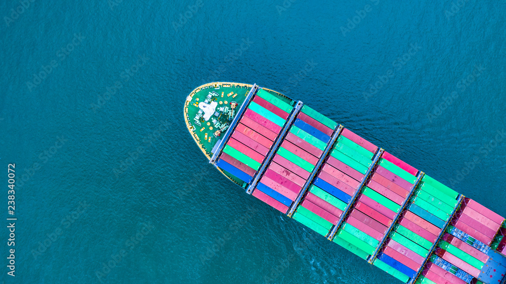 Aerial view cargo container ship carrying container for import and export, business logistic and tra