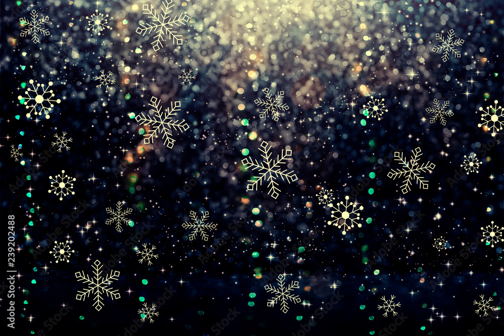 Beautiful snowflakes on an abstract shiny light background