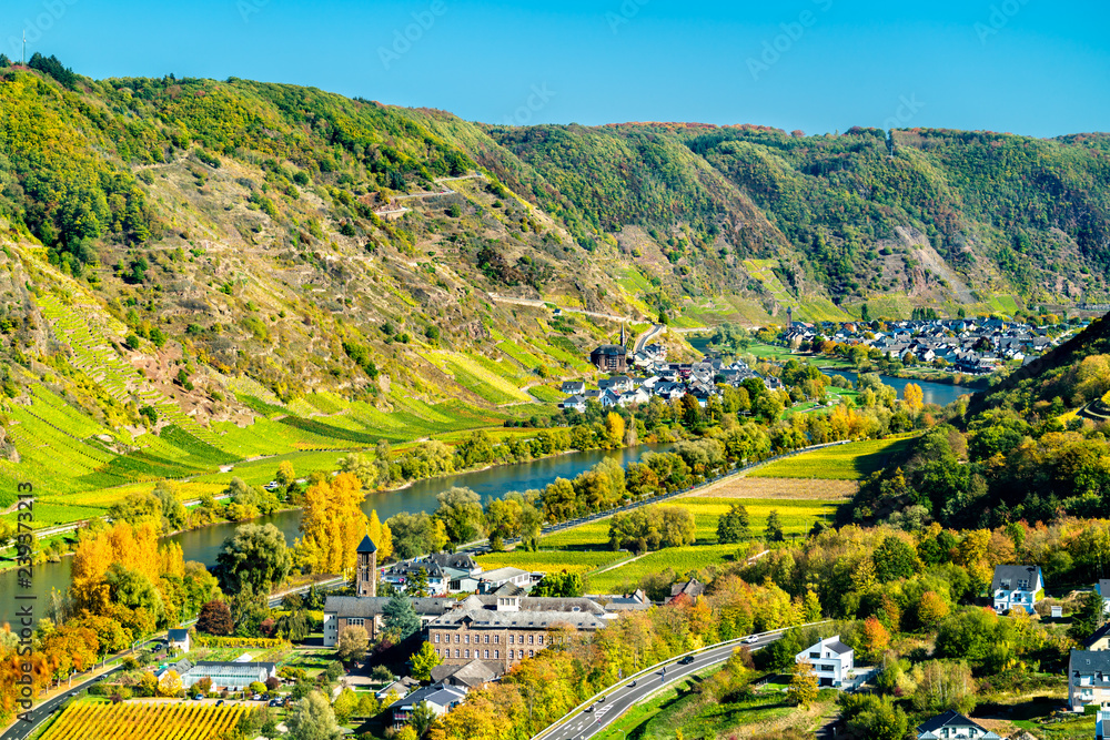 Aerial view of Cochem and the Moselle in Germany