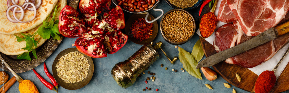 Middle eastern or arabic tradition ingredients, flat lay