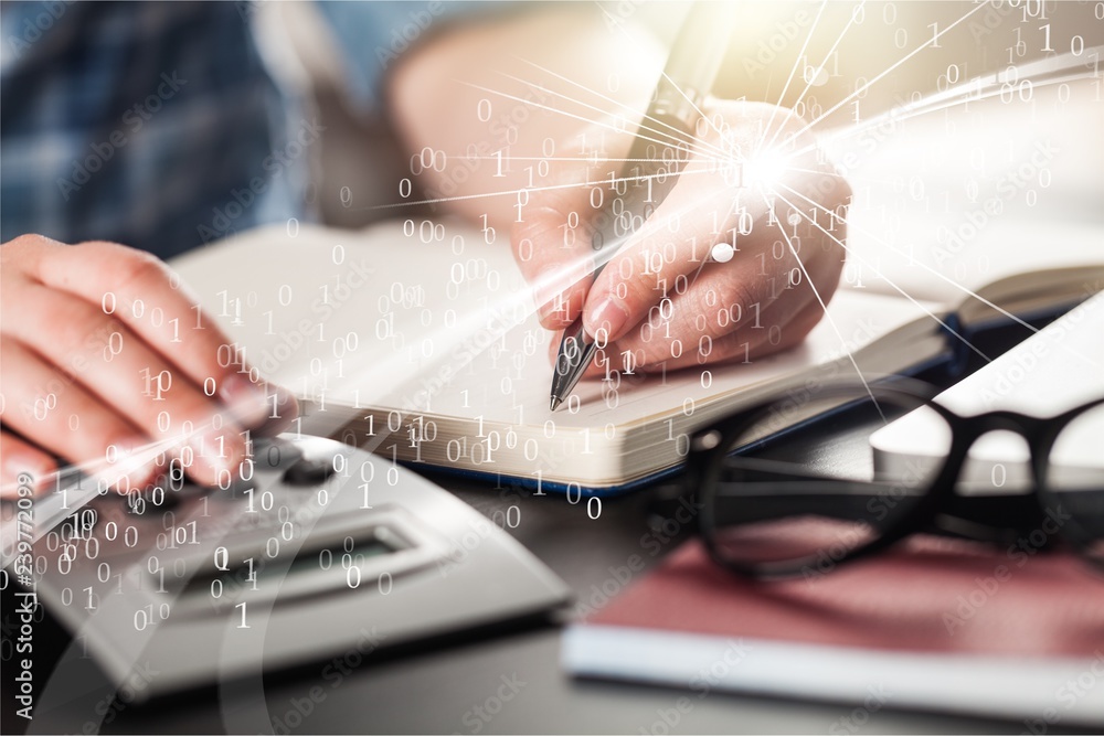 Financial data analyzing. Close-up photo of a businessmans hand